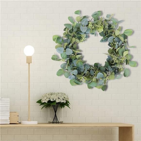 Eucalyptus Wreaths for FrontDoor 20",Handmade GreenLeaves Wreath for All Seasons - Picture 6 of 8